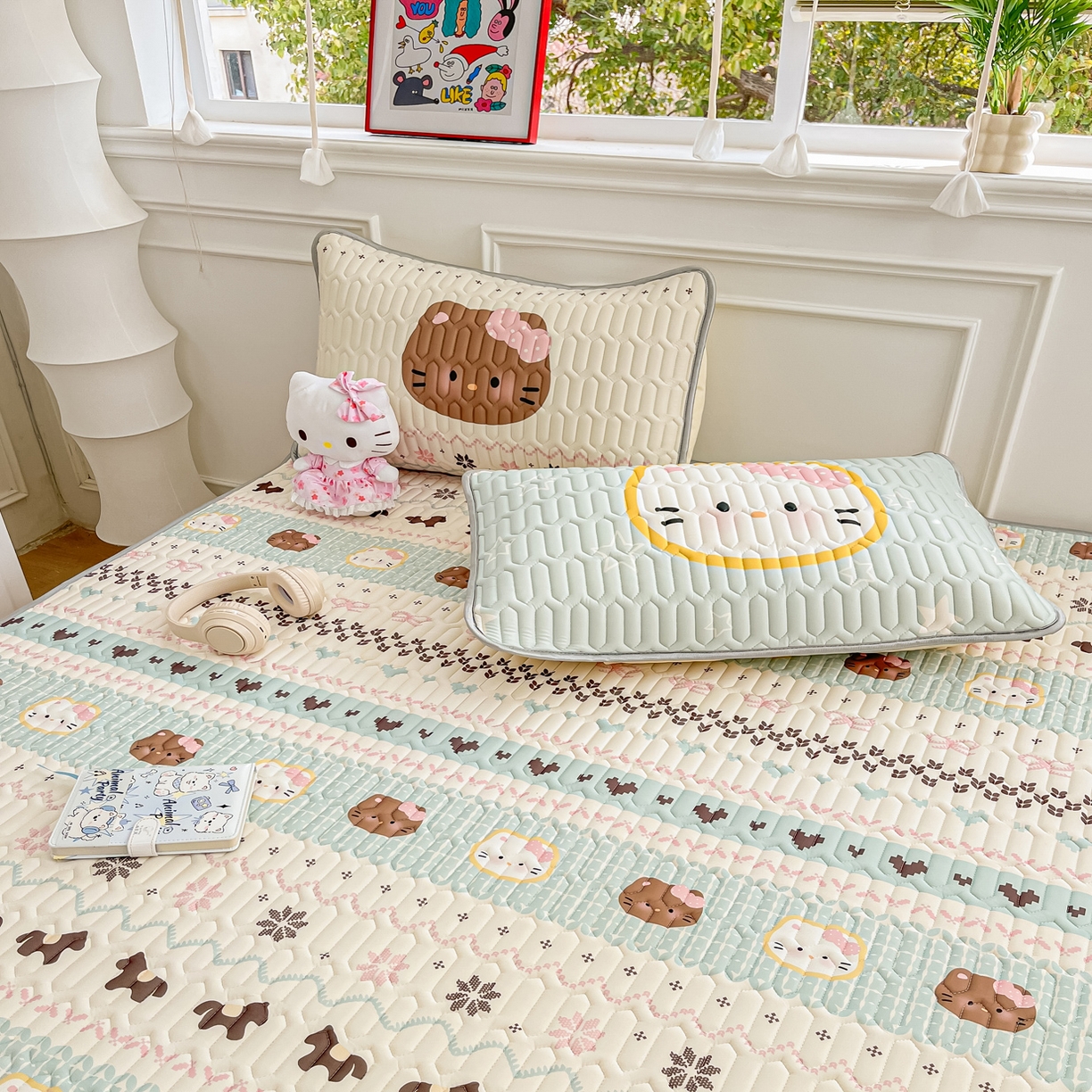 91家纺网 家纺一手货源 找家纺 摩妮卡 2026新款数码大版小清新乳胶凉席床席款三件套-场景一 友谊记忆片