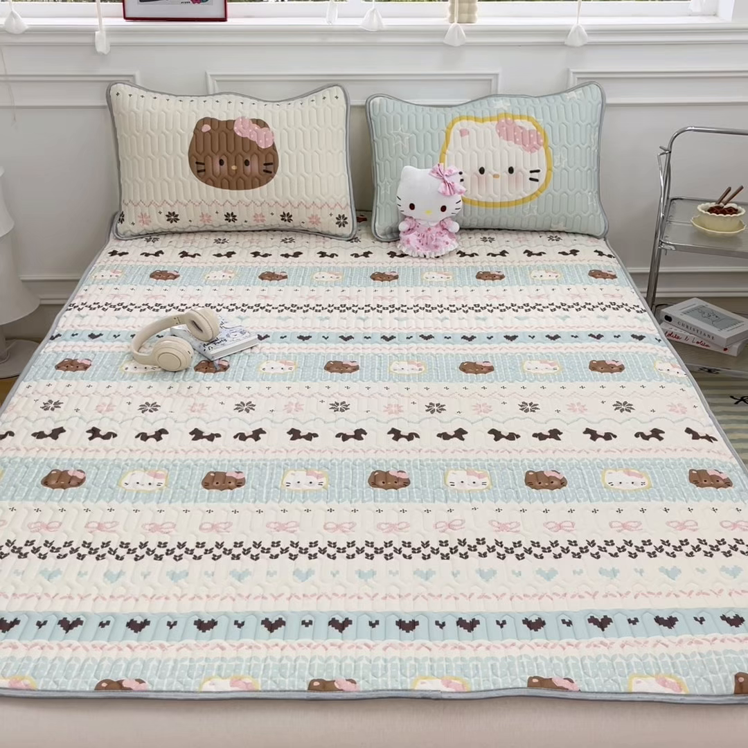 91家纺网 家纺一手货源 找家纺 摩妮卡 2026新款数码大版小清新乳胶凉席床席款三件套-场景一 友谊记忆片