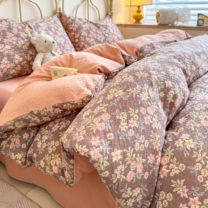 梦舒阳家纺 新款泡芙棉双层纱四件套皱皱纱四季款泡芙纱四件套现货充足 桔园