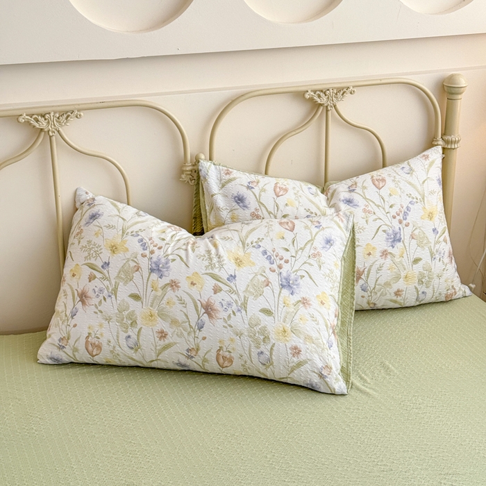 91家纺网 家纺一手货源 找家纺 梦舒阳家纺 新款泡芙棉双层纱四件套皱皱纱四季款泡芙纱四件套现货充足 绿意