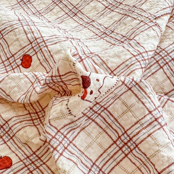 91家纺网 家纺一手货源 找家纺 梦舒阳家纺 新款泡芙棉双层纱四件套皱皱纱四季款泡芙纱四件套现货充足 苹果狗