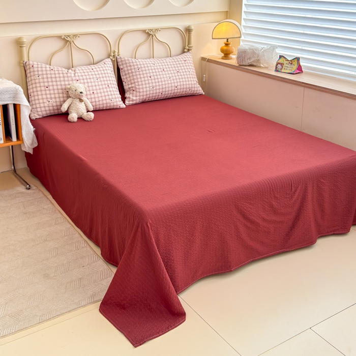 91家纺网 家纺一手货源 找家纺 梦舒阳家纺 新款泡芙棉双层纱四件套皱皱纱四季款泡芙纱四件套现货充足 苹果狗