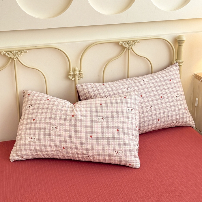 91家纺网 家纺一手货源 找家纺 梦舒阳家纺 新款泡芙棉双层纱四件套皱皱纱四季款泡芙纱四件套现货充足 苹果狗