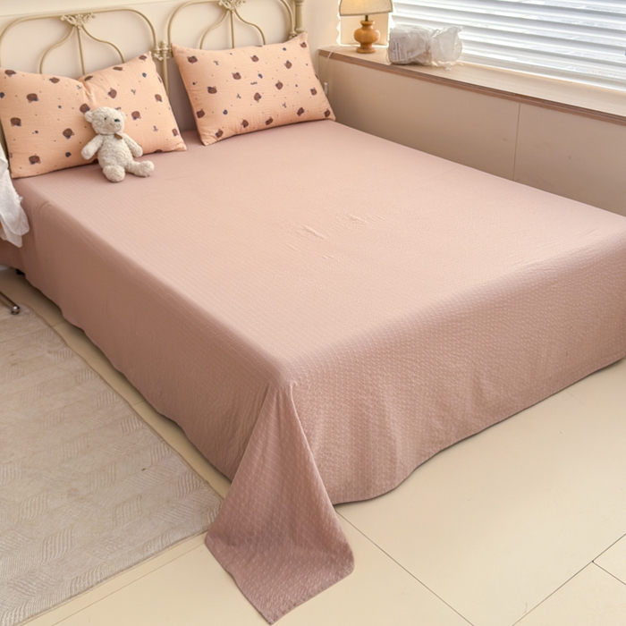 91家纺网 家纺一手货源 找家纺 梦舒阳家纺 新款泡芙棉双层纱四件套皱皱纱四季款泡芙纱四件套现货充足 曲奇猫