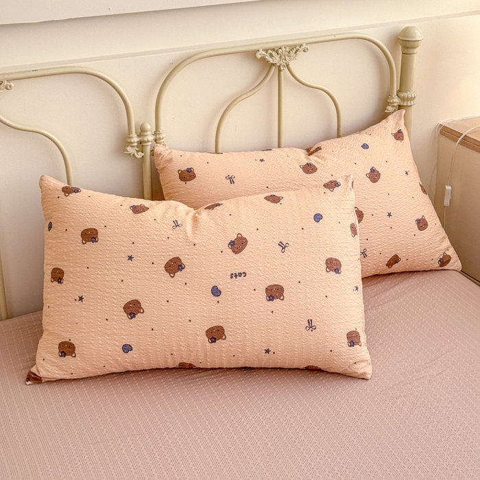 91家纺网 家纺一手货源 找家纺 梦舒阳家纺 新款泡芙棉双层纱四件套皱皱纱四季款泡芙纱四件套现货充足 曲奇猫