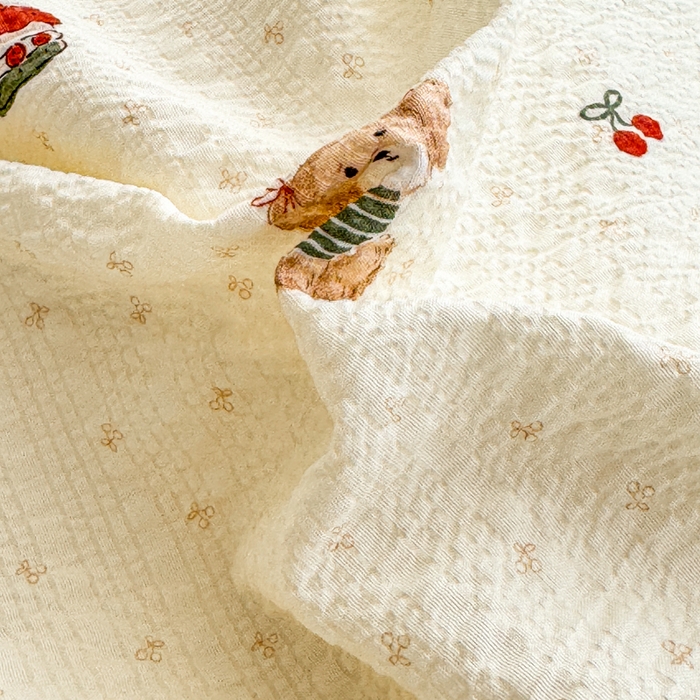 91家纺网 家纺一手货源 找家纺 梦舒阳家纺 新款泡芙棉双层纱四件套皱皱纱四季款泡芙纱四件套现货充足 圣诞狗