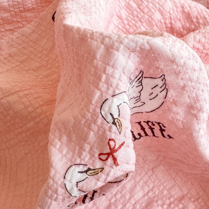 91家纺网 家纺一手货源 找家纺 梦舒阳家纺 新款泡芙棉双层纱四件套皱皱纱四季款泡芙纱四件套现货充足 施华洛粉