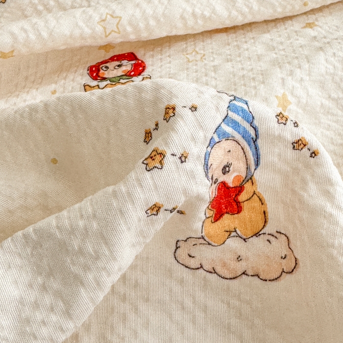 91家纺网 家纺一手货源 找家纺 梦舒阳家纺 新款泡芙棉双层纱四件套皱皱纱四季款泡芙纱四件套现货充足 星星人