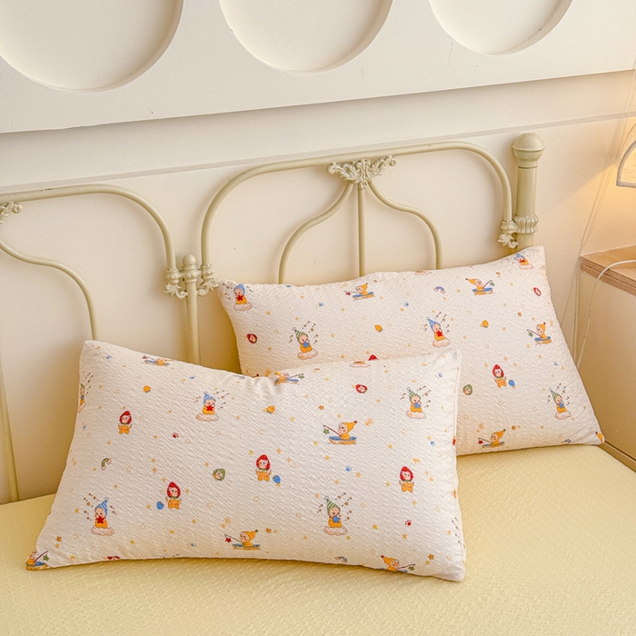 91家纺网 家纺一手货源 找家纺 梦舒阳家纺 新款泡芙棉双层纱四件套皱皱纱四季款泡芙纱四件套现货充足 星星人