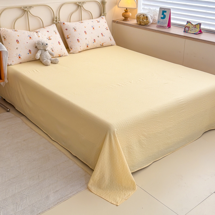 91家纺网 家纺一手货源 找家纺 梦舒阳家纺 新款泡芙棉双层纱四件套皱皱纱四季款泡芙纱四件套现货充足 星星人