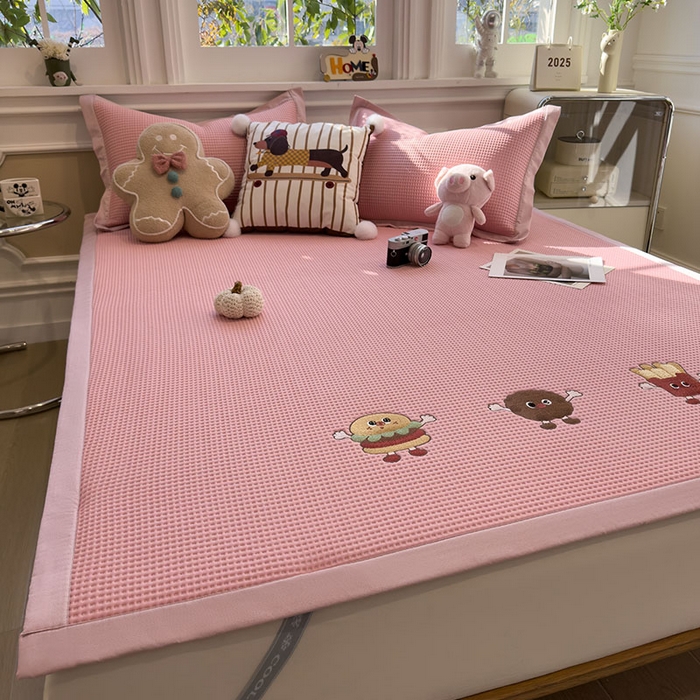 91家纺网 家纺一手货源 找家纺 （总）莱家富 2026新款A类乙纶冰豆豆凉席冰丝席-华夫格绣花