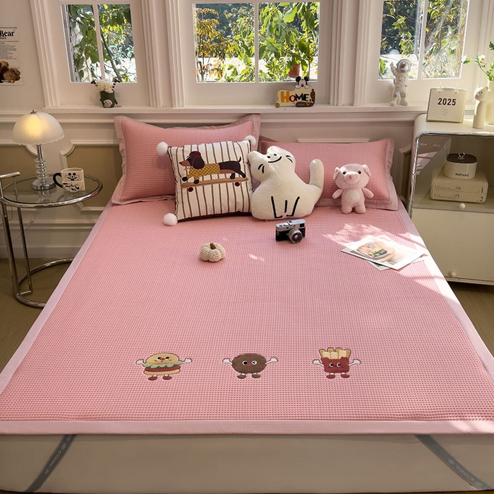 91家纺网 家纺一手货源 找家纺 （总）莱家富 2026新款A类乙纶冰豆豆凉席冰丝席-华夫格绣花