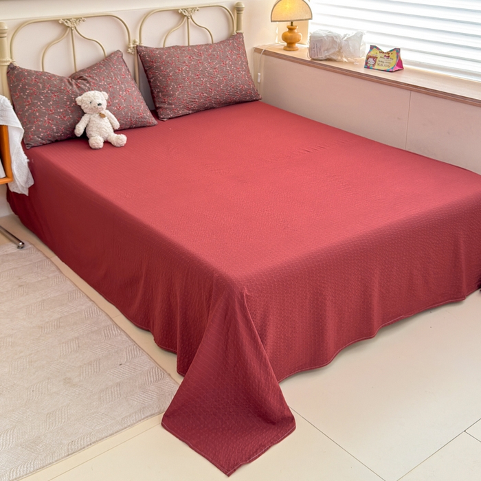 91家纺网 家纺一手货源 找家纺 梦舒阳家纺 新款泡芙棉双层纱四件套皱皱纱四季款泡芙纱四件套现货充足 胭脂