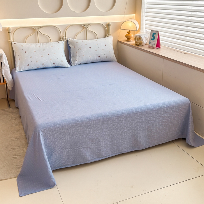 91家纺网 家纺一手货源 找家纺 梦舒阳家纺 新款泡芙棉双层纱四件套皱皱纱四季款泡芙纱四件套现货充足 兰心