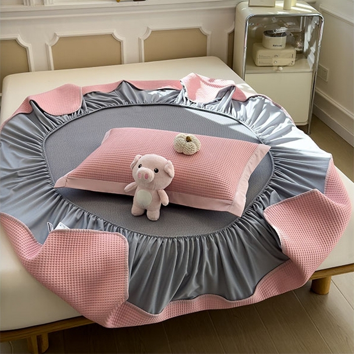 91家纺网 家纺一手货源 找家纺 （总）莱家富 2026新款A类乙纶冰豆豆凉席冰丝席-华夫格绣花床笠