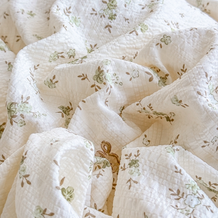 91家纺网 家纺一手货源 找家纺 梦舒阳家纺 新款泡芙棉双层纱四件套皱皱纱四季款泡芙纱四件套现货充足 绿叶初开