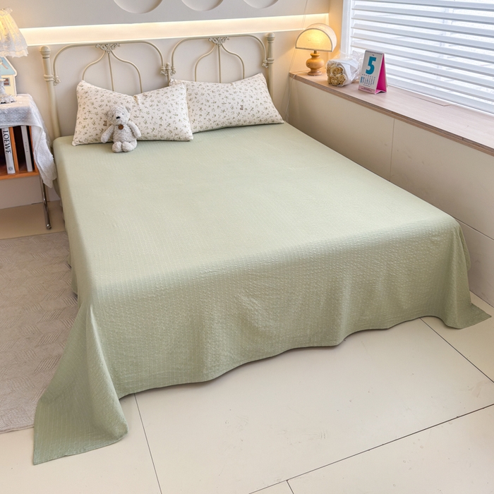 91家纺网 家纺一手货源 找家纺 梦舒阳家纺 新款泡芙棉双层纱四件套皱皱纱四季款泡芙纱四件套现货充足 绿叶初开