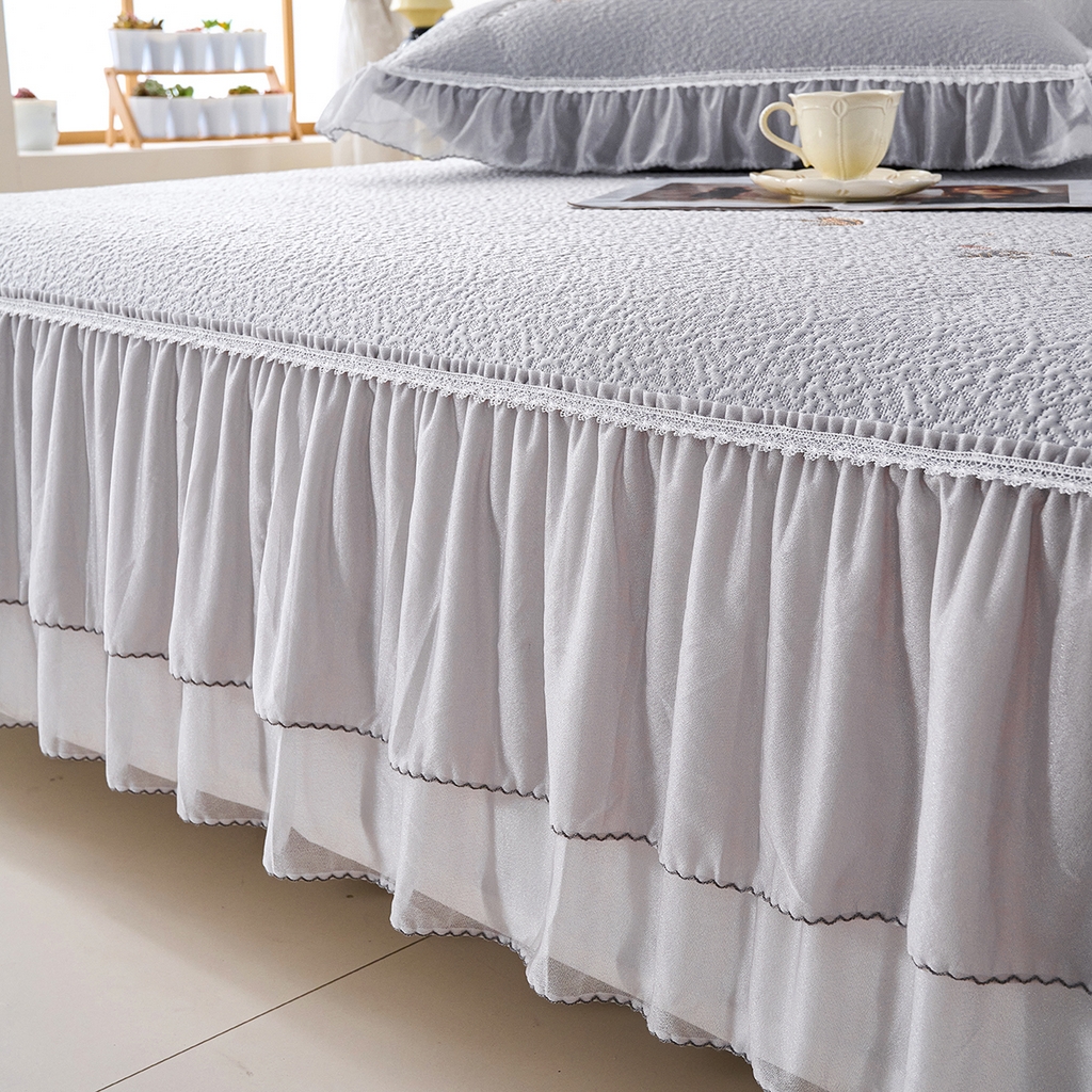 91家纺网 家纺一手货源 找家纺 莱家富 2026新款A类凉感豆豆席床裙款凉席席子-闭月羞花 闭月羞花-灰