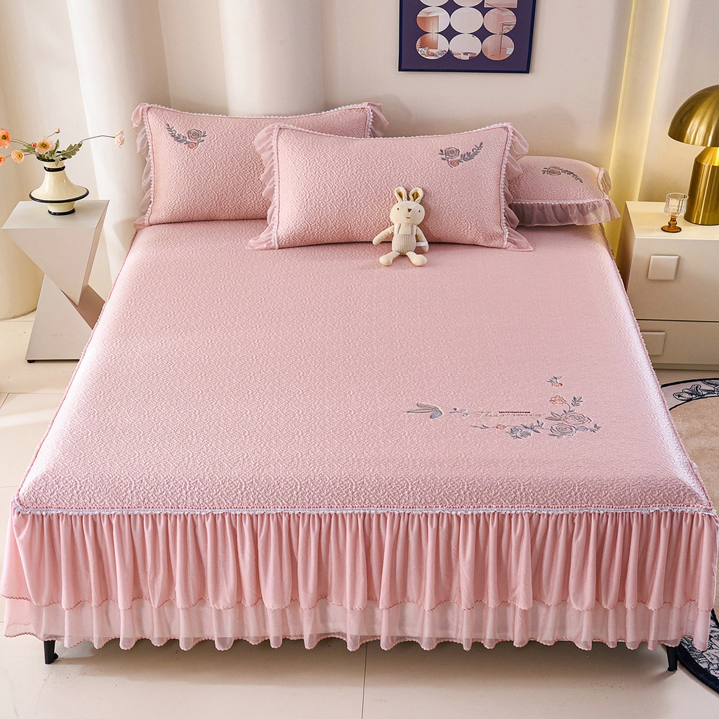 莱家富 2026新款A类凉感豆豆席床裙款凉席席子-闭月羞花 闭月羞花-粉