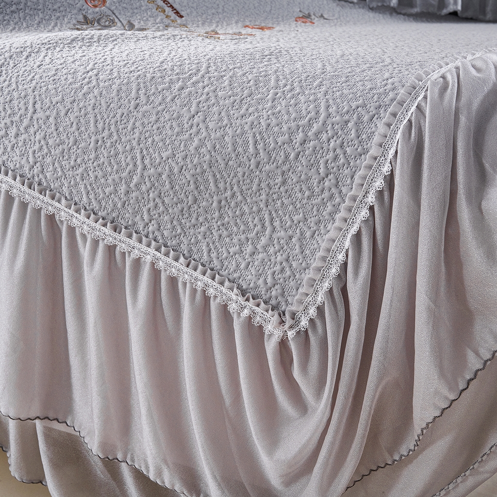 91家纺网 家纺一手货源 找家纺 莱家富 2026新款A类凉感豆豆席床裙款凉席席子-闭月羞花 闭月羞花-灰