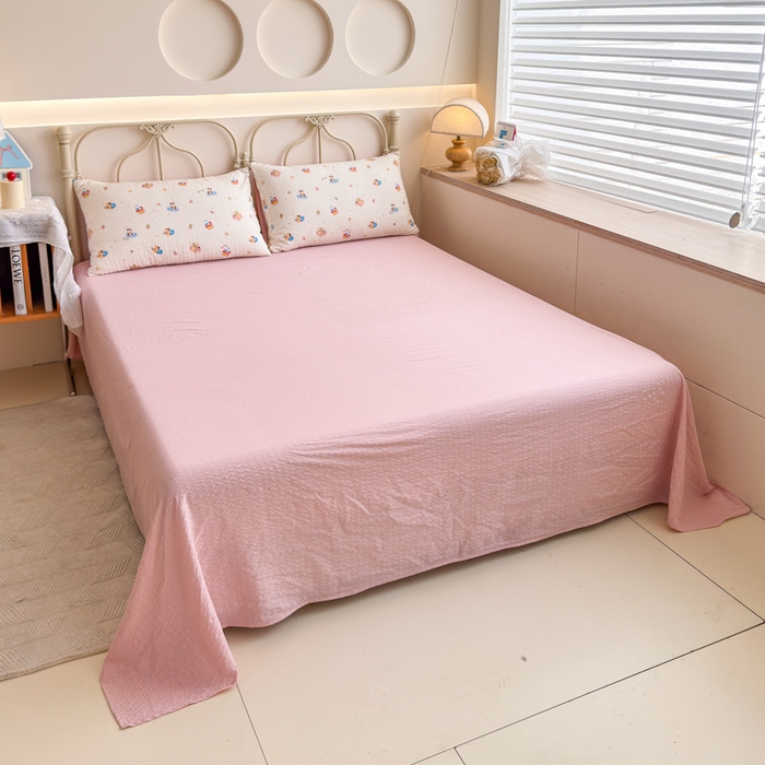 91家纺网 家纺一手货源 找家纺 梦舒阳家纺 新款泡芙棉双层纱四件套皱皱纱四季款泡芙纱四件套现货充足 趣味猫