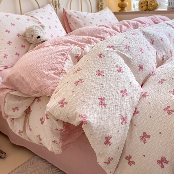 梦舒阳家纺 新款泡芙棉双层纱四件套皱皱纱四季款泡芙纱四件套现货充足 若梦