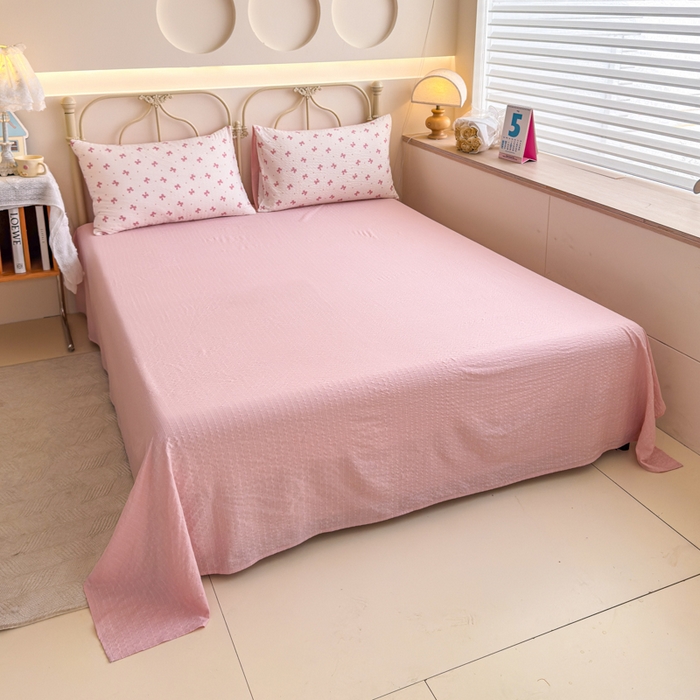 91家纺网 家纺一手货源 找家纺 梦舒阳家纺 新款泡芙棉双层纱四件套皱皱纱四季款泡芙纱四件套现货充足 若梦