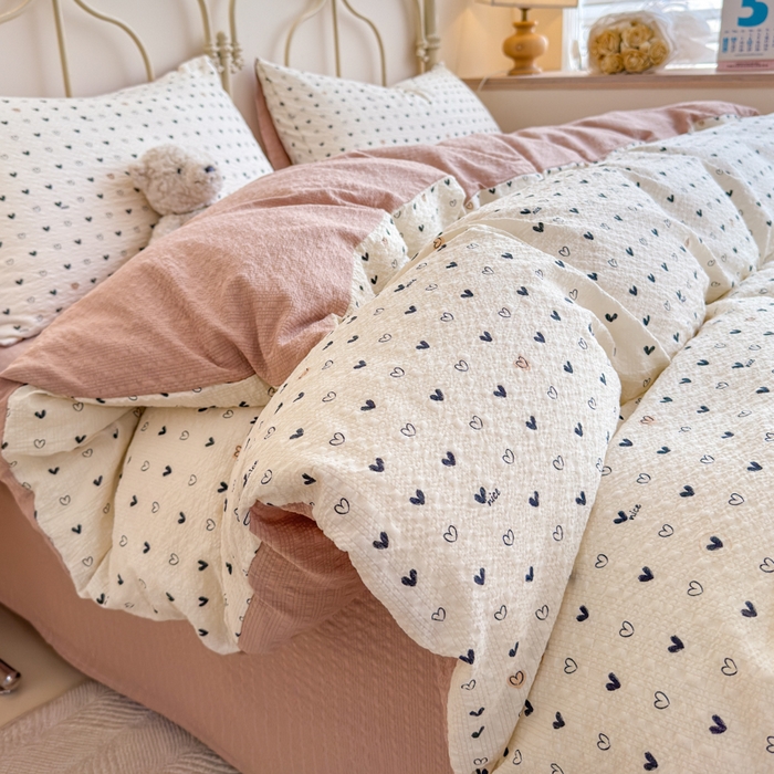 梦舒阳家纺 新款泡芙棉双层纱四件套皱皱纱四季款泡芙纱四件套现货充足 心相印