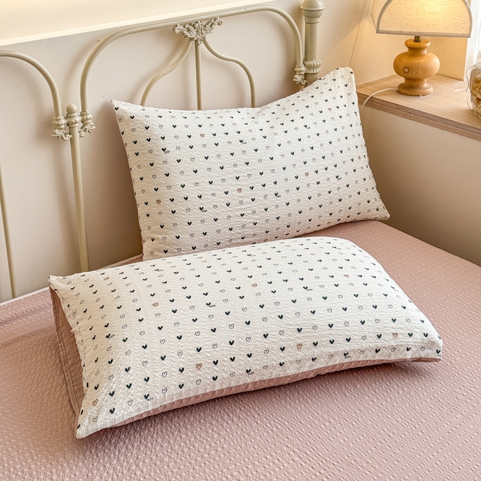 91家纺网 家纺一手货源 找家纺 梦舒阳家纺 新款泡芙棉双层纱四件套皱皱纱四季款泡芙纱四件套现货充足 心相印