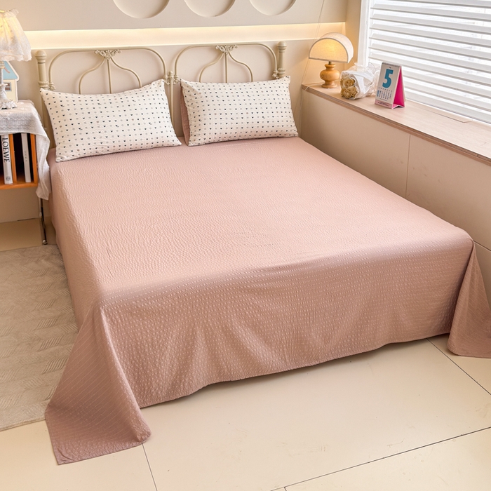 91家纺网 家纺一手货源 找家纺 梦舒阳家纺 新款泡芙棉双层纱四件套皱皱纱四季款泡芙纱四件套现货充足 心相印