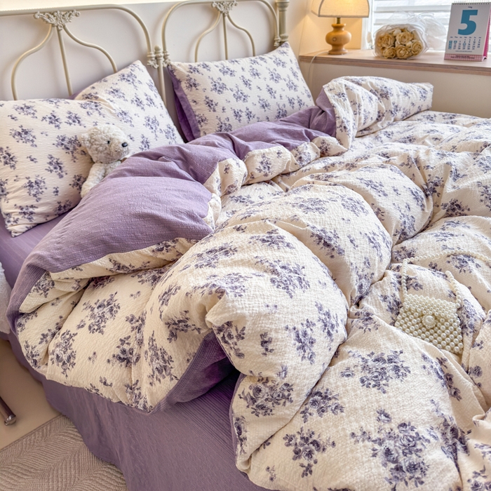 91家纺网 家纺一手货源 找家纺 梦舒阳家纺 新款泡芙棉双层纱四件套皱皱纱四季款泡芙纱四件套现货充足 芸汐