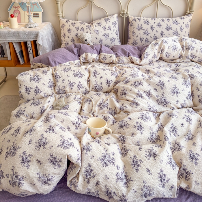 91家纺网 家纺一手货源 找家纺 梦舒阳家纺 新款泡芙棉双层纱四件套皱皱纱四季款泡芙纱四件套现货充足 芸汐