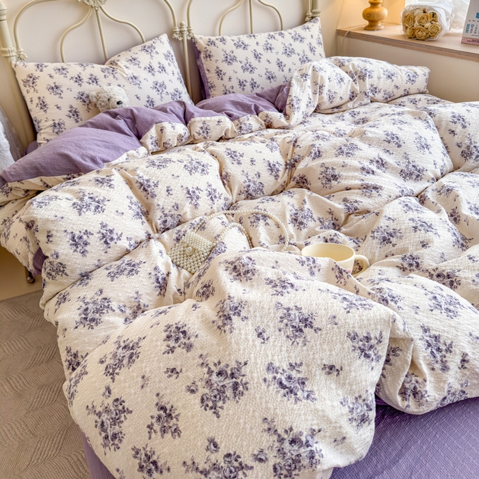 91家纺网 家纺一手货源 找家纺 梦舒阳家纺 新款泡芙棉双层纱四件套皱皱纱四季款泡芙纱四件套现货充足 芸汐