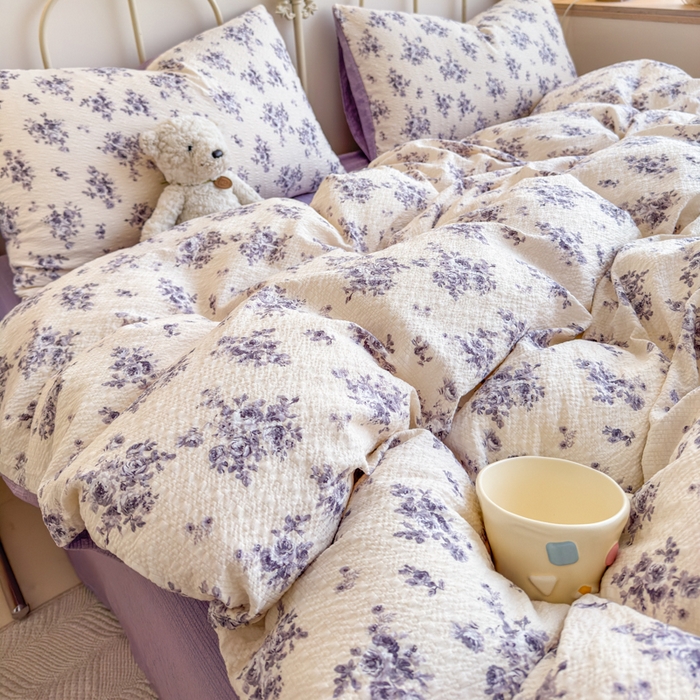 91家纺网 家纺一手货源 找家纺 梦舒阳家纺 新款泡芙棉双层纱四件套皱皱纱四季款泡芙纱四件套现货充足 芸汐