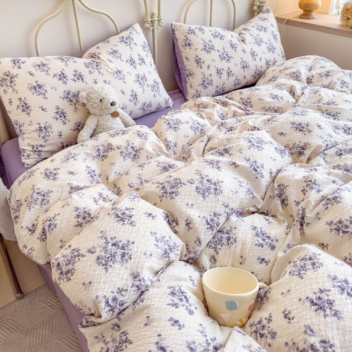 91家纺网 家纺一手货源 找家纺 梦舒阳家纺 新款泡芙棉双层纱四件套皱皱纱四季款泡芙纱四件套现货充足 芸汐