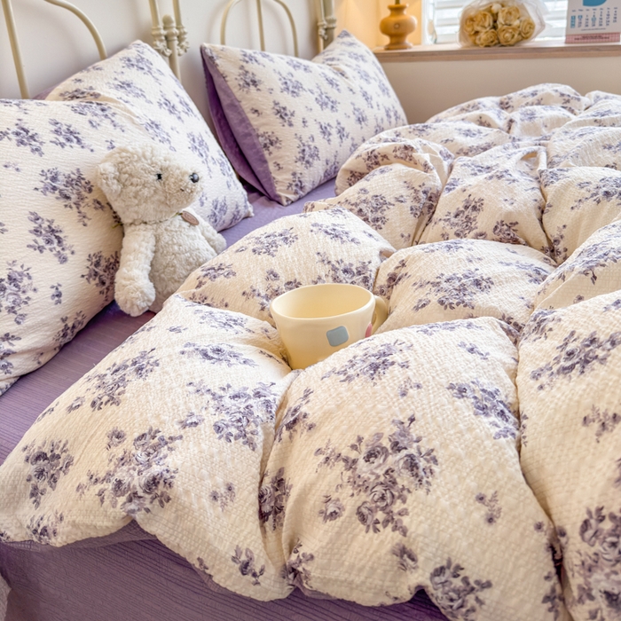 91家纺网 家纺一手货源 找家纺 梦舒阳家纺 新款泡芙棉双层纱四件套皱皱纱四季款泡芙纱四件套现货充足 芸汐