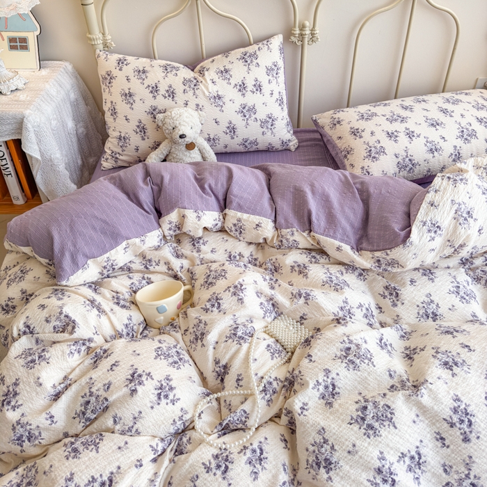 91家纺网 家纺一手货源 找家纺 梦舒阳家纺 新款泡芙棉双层纱四件套皱皱纱四季款泡芙纱四件套现货充足 芸汐