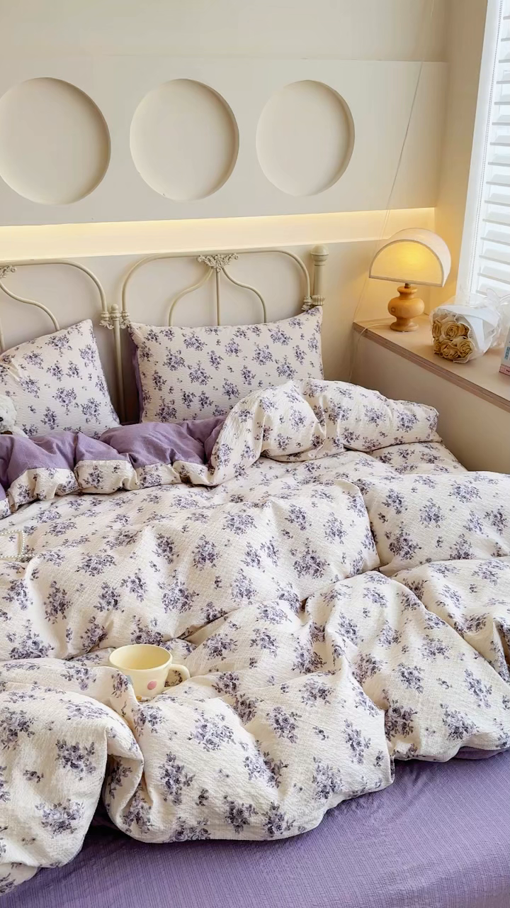 91家纺网 家纺一手货源 找家纺 梦舒阳家纺 新款泡芙棉双层纱四件套皱皱纱四季款泡芙纱四件套现货充足 芸汐