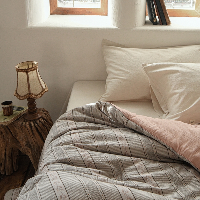 91家纺网 家纺一手货源 找家纺 （总）松色家居 2026新款全棉色织四件套-雾屿蔷薇