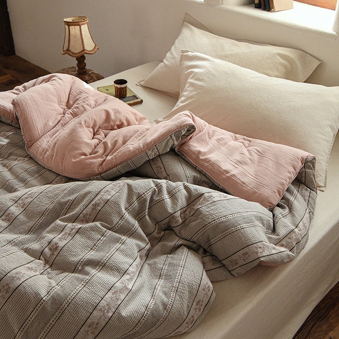 91家纺网 家纺一手货源 找家纺 （总）松色家居 2026新款全棉色织四件套-雾屿蔷薇