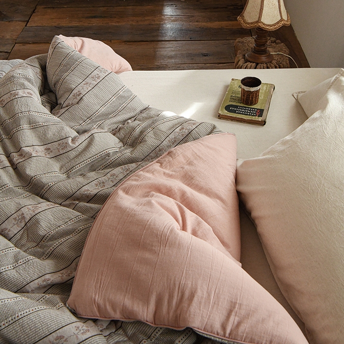 91家纺网 家纺一手货源 找家纺 （总）松色家居 2026新款全棉色织四件套-雾屿蔷薇