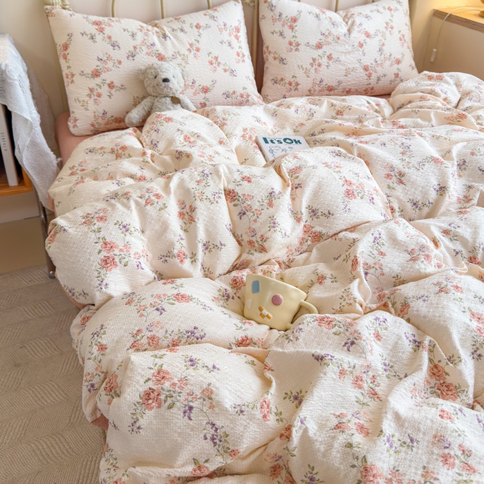 91家纺网 家纺一手货源 找家纺 （总）梦舒阳家纺 新款泡芙棉双层纱四件套皱皱纱四季款泡芙纱四件套现货充足