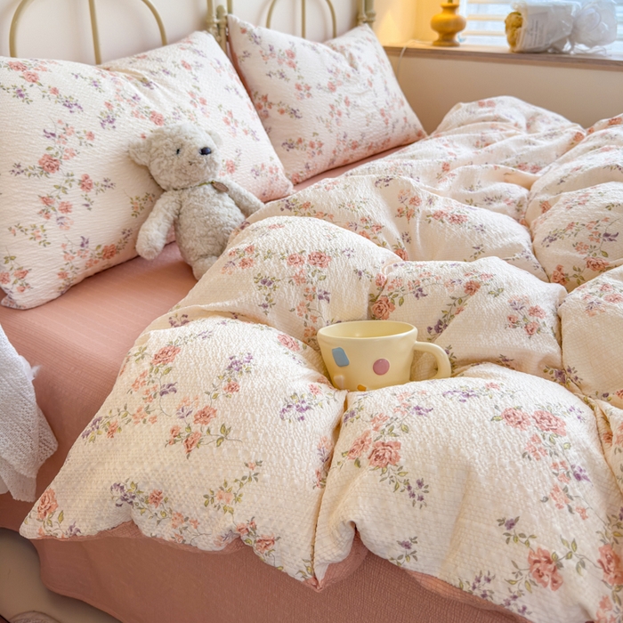 91家纺网 家纺一手货源 找家纺 （总）梦舒阳家纺 新款泡芙棉双层纱四件套皱皱纱四季款泡芙纱四件套现货充足