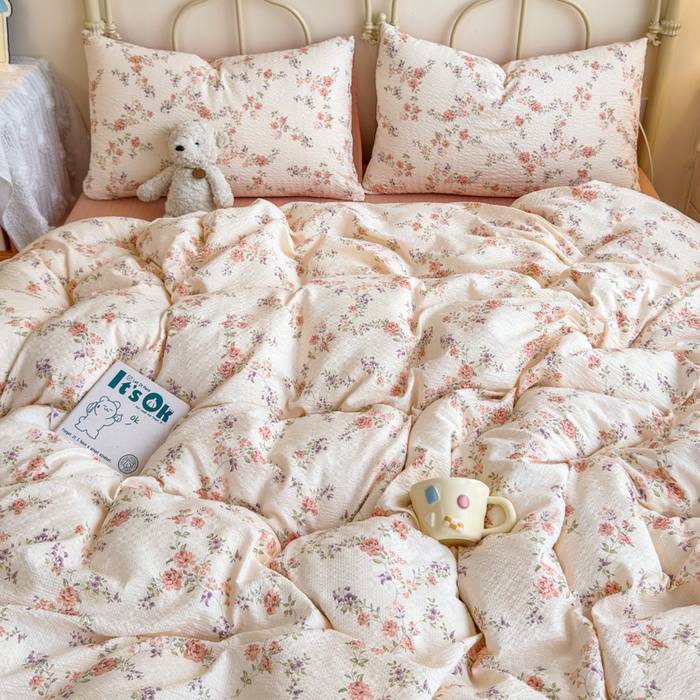 91家纺网 家纺一手货源 找家纺 （总）梦舒阳家纺 新款泡芙棉双层纱四件套皱皱纱四季款泡芙纱四件套现货充足