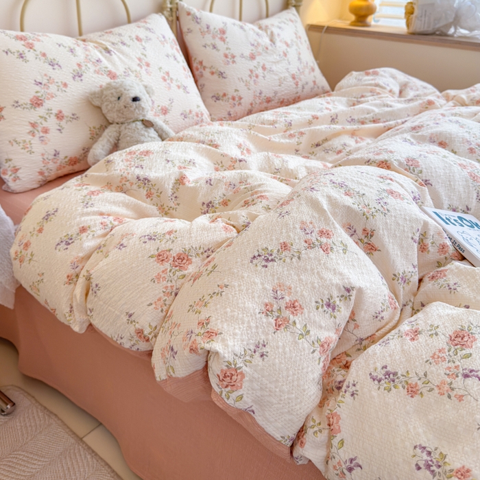 91家纺网 家纺一手货源 找家纺 （总）梦舒阳家纺 新款泡芙棉双层纱四件套皱皱纱四季款泡芙纱四件套现货充足