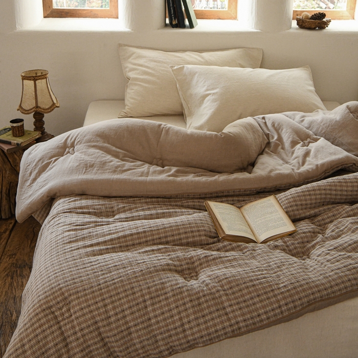 91家纺网 家纺一手货源 找家纺 （总）松色家居 2026新款全棉色织四件套-素织眠榻-驼色