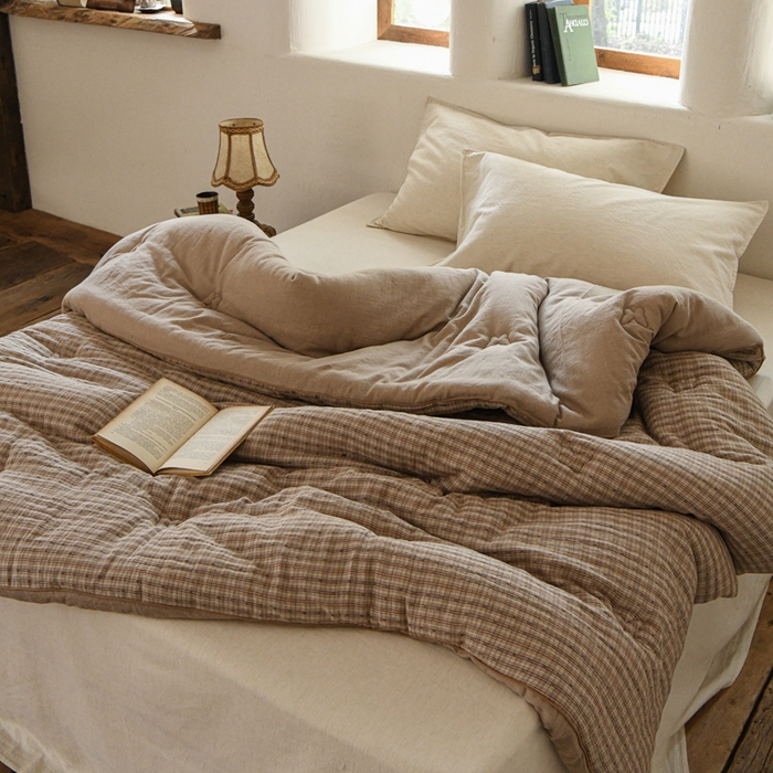 91家纺网 家纺一手货源 找家纺 （总）松色家居 2026新款全棉色织四件套-素织眠榻-驼色