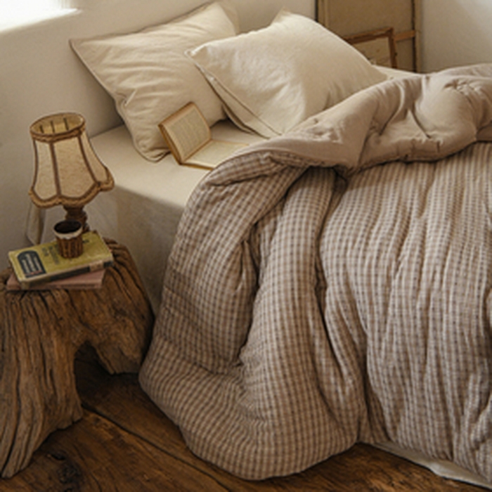 91家纺网 家纺一手货源 找家纺 （总）松色家居 2026新款全棉色织四件套-素织眠榻-驼色