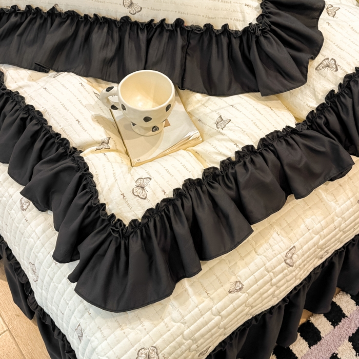 91家纺网 家纺一手货源 找家纺 云木里 2026新款古法水洗棉印花床盖四件套 黑蝴蝶