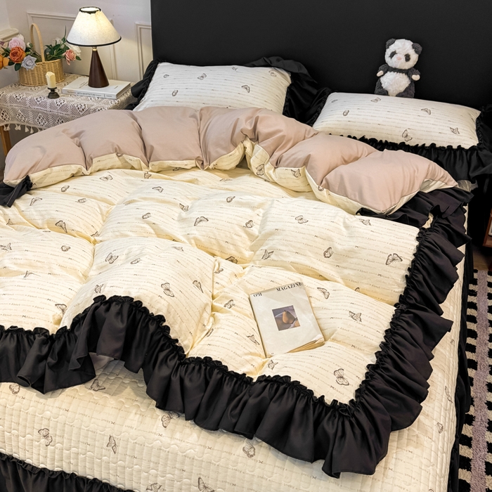 91家纺网 家纺一手货源 找家纺 云木里 2026新款古法水洗棉印花床盖四件套 黑蝴蝶